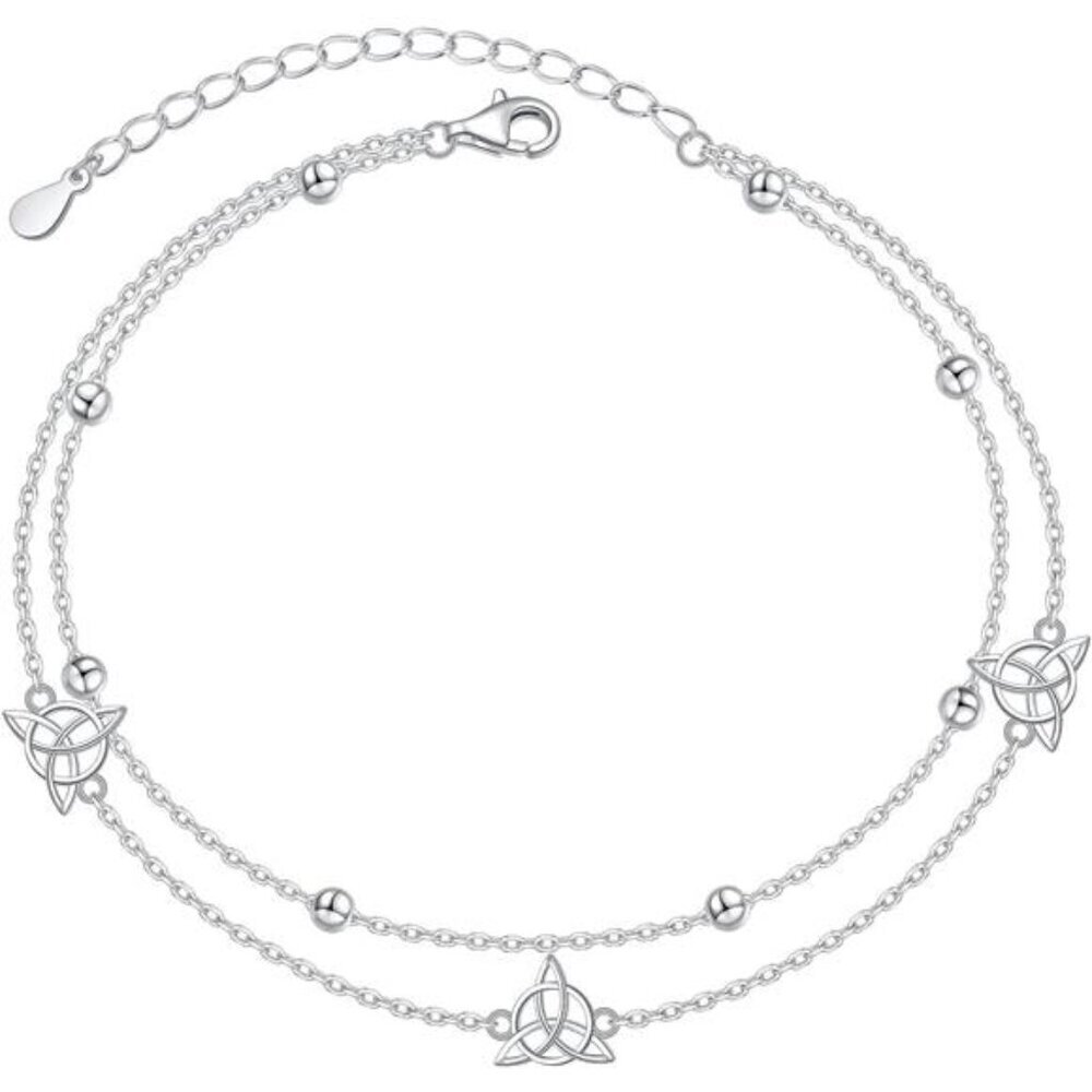 Sterling Silver Layered Anklet Women Evil Eye Heart Starfish Celtic Cross